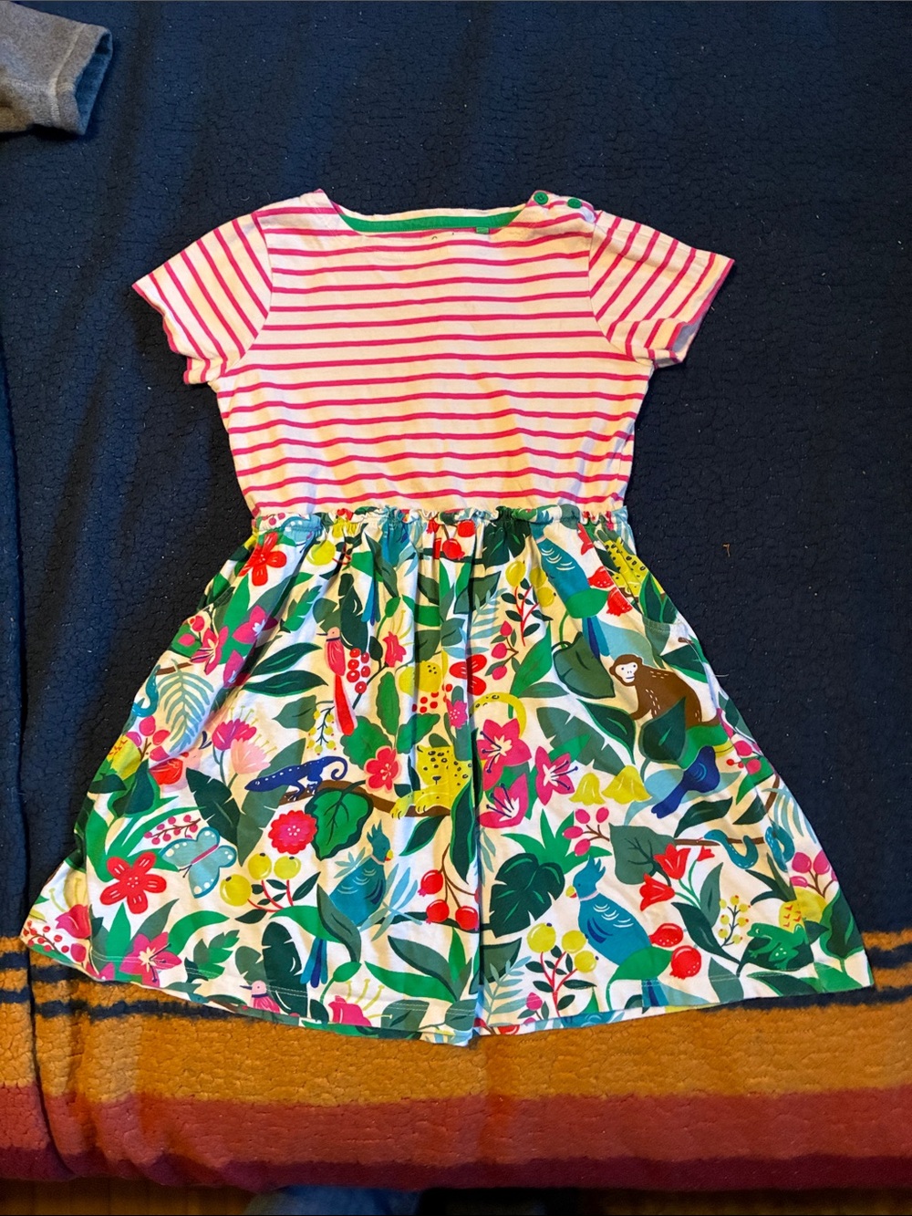 Mini Boden Pink & White Stripe Top with Tropical Print Skirt